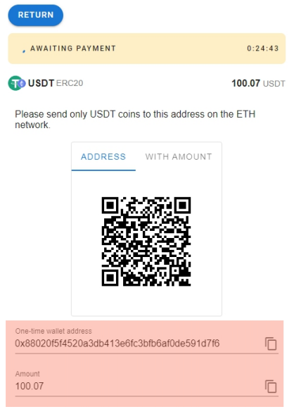 입금 주소 / QR — USDT 전송