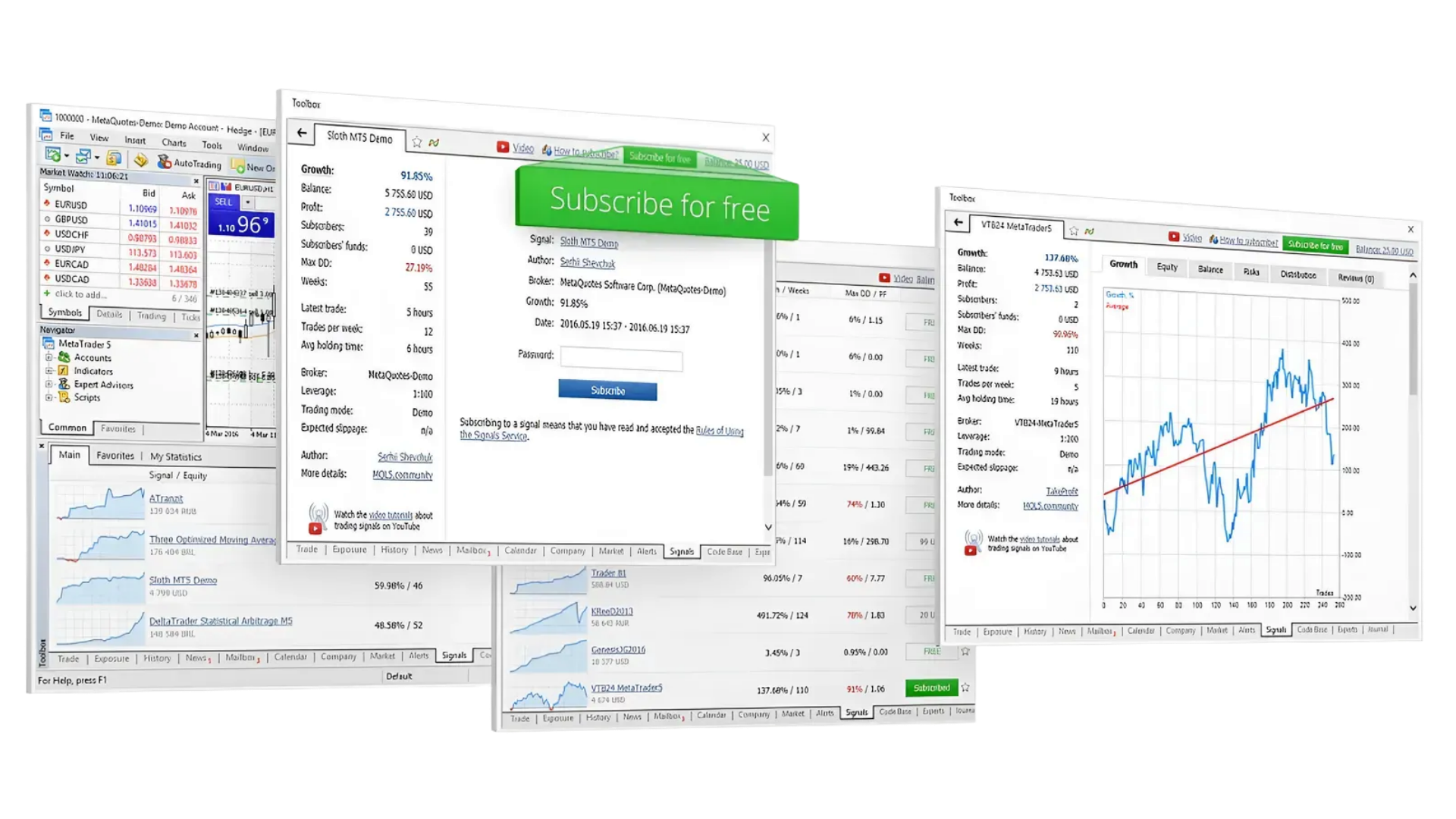 MetaTrader 5 거래 신호 및 복사 거래 화면